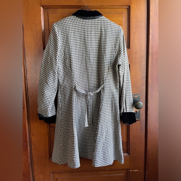 Vintage 90s Benson and Smith Plaid w/ Velvet Trim button-down fitn-flair coat s9 - Picture 11 of 11
